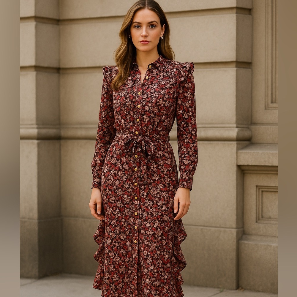NWT Lauren Ralph Lauren Vasha Floral Ruffle Shirt Dress – Size 4 - Picture 2 of 7